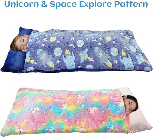 أكياس نوم للأطفال، حقيبة نوم تتوهج في الظلام للأطفال، سجادة قيلولة للأطفال الصغار مع وسادة وبطانية للنوم والرعاية النهارية ومرحلة ما قبل المدرسة (62 بوصة × 28 بوصة) in Kuwait