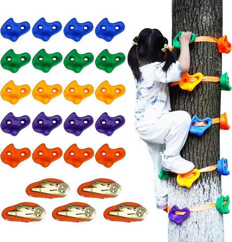 حامل لتسلق الأشجار على غطاء الرأس للأطفال، مجموعة تسلق الأشجار، مع 5 أشرطة سقاطة و20 مقبض، للتدريب على العوائق في الهواء الطلق، وتسلق الأشجار. in Kuwait