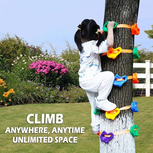حامل لتسلق الأشجار على غطاء الرأس للأطفال، مجموعة تسلق الأشجار، مع 5 أشرطة سقاطة و20 مقبض، للتدريب على العوائق في الهواء الطلق، وتسلق الأشجار. in Kuwait