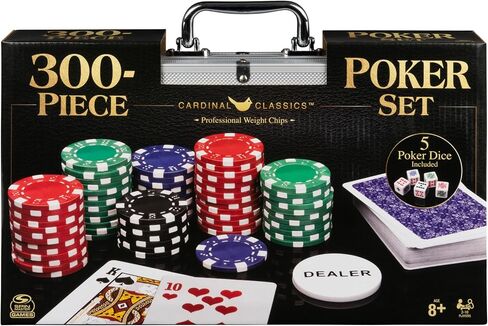Cardinal Classics، مجموعة بوكر مكونة من 300 قطعة مع حقيبة حمل من الألومنيوم ورقائق وزن احترافية بالإضافة إلى 5 نرد بوكر، للبالغين والأطفال من سن 8 سنوات فما فوق in Kuwait