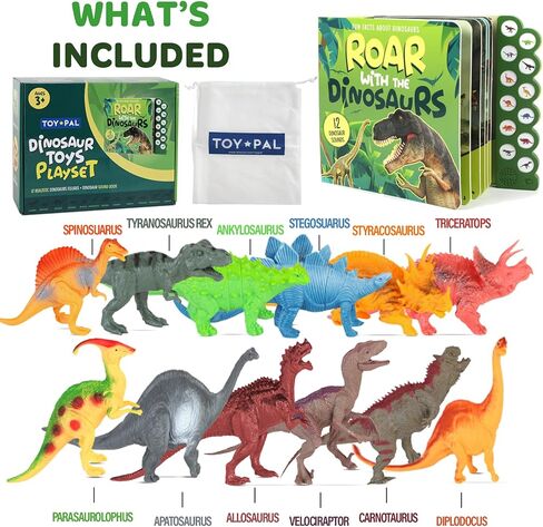 ألعاب الديناصورات توي بال للأطفال من سن 3 إلى 5 سنوات - كتاب الديناصورات التفاعلي مع الصوت + 12 شخصية ديناصور واقعية - ألعاب ديناصورات ممتعة وتعليمية للأولاد والبنات من عمر 2 3 4 5 سنوات in Kuwait