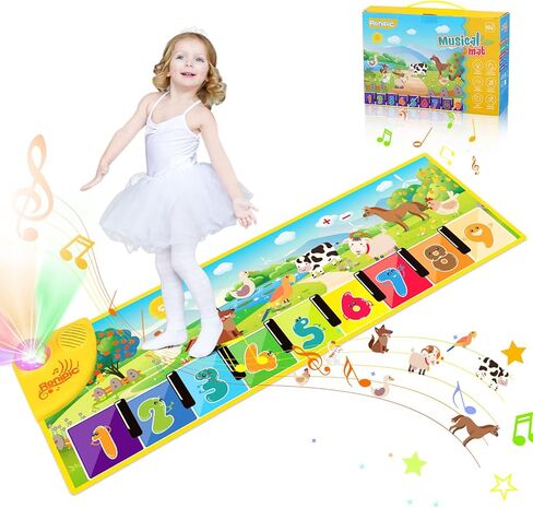 RONIPIC Musical Piano Mat,Upgraded Floor Dance Toys Child Floor Keyboard Touch Play Blanket Dance Mat,Musical Mat Early Educational Toys Gifts with 27 Music Sounds for 2/3/4/5/6 Toddlers in Kuwait