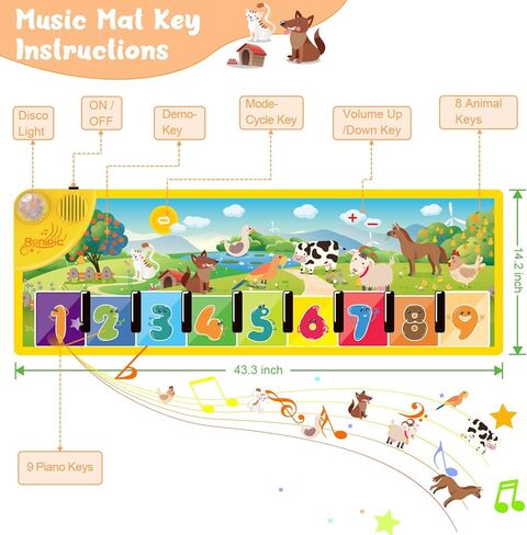 RONIPIC Musical Piano Mat,Upgraded Floor Dance Toys Child Floor Keyboard Touch Play Blanket Dance Mat,Musical Mat Early Educational Toys Gifts with 27 Music Sounds for 2/3/4/5/6 Toddlers in Kuwait