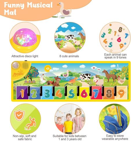 RONIPIC Musical Piano Mat,Upgraded Floor Dance Toys Child Floor Keyboard Touch Play Blanket Dance Mat,Musical Mat Early Educational Toys Gifts with 27 Music Sounds for 2/3/4/5/6 Toddlers in Kuwait