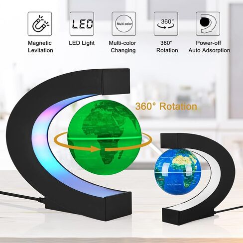 كرة ارضية عائمة دوارة متعددة الالوان متغيرة مع اضاءة LED مغناطيسية، خريطة العالم، اضواء ليلية لتزيين المكتب، هدايا فريدة من نوعها in Saudi Arabia