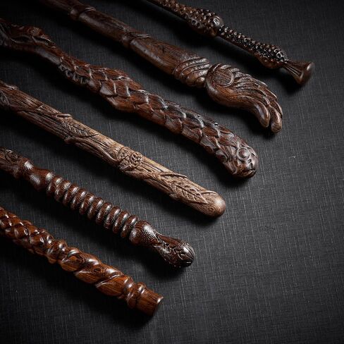 Handicraftviet اليد منحوتة الخشب عصا المعالج السحرية / عصا الساحرة الصولجانات الخشبية الحقيقية 15 بوصة للمعالجات / هدية سحرية لجميع القديسين، عيد الميلاد وحفلة عيد ميلاد / نجمة العصا الخشبية (S5) in Kuwait