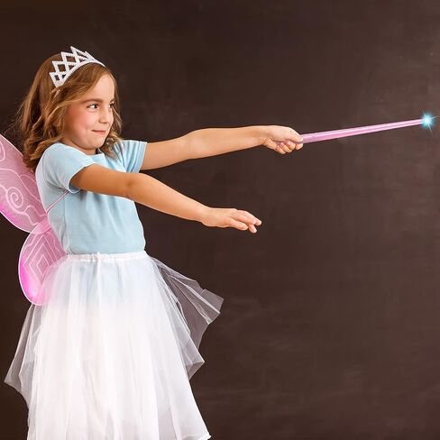 Gejoy 2 Piece Light up Wand Magic Wizard Wand Princess Fairy Wands Christmas Light Sound Toy Cosplay Props for Kids (Silver,Clear) in Saudi Arabia