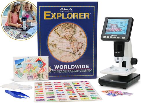 IQCREW by AmScope Kid's Premium Portable LCD Color Digital Microscope with Explorer's Worldwide Stamp Collecting Kit in Saudi Arabia