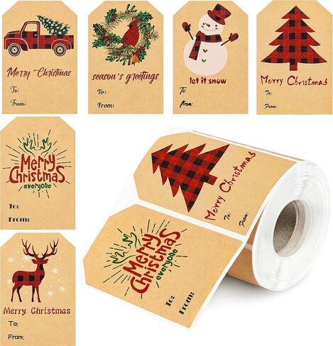 360Pcs Merry Christmas Gift Name Tags Stickers, Self-Adhesive Present Address Wrapping Labels, Xmas to from Kraft Gifts for Envelopes Seals Cards Box in Kuwait