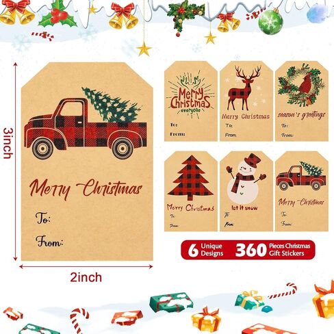 360Pcs Merry Christmas Gift Name Tags Stickers, Self-Adhesive Present Address Wrapping Labels, Xmas to from Kraft Gifts for Envelopes Seals Cards Box in Kuwait