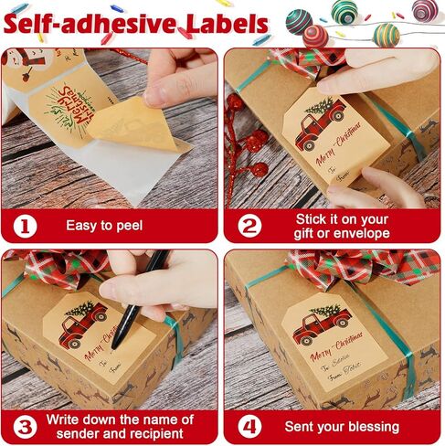 360Pcs Merry Christmas Gift Name Tags Stickers, Self-Adhesive Present Address Wrapping Labels, Xmas to from Kraft Gifts for Envelopes Seals Cards Box in Kuwait
