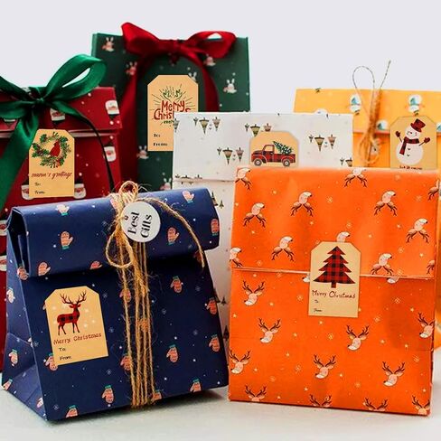 360Pcs Merry Christmas Gift Name Tags Stickers, Self-Adhesive Present Address Wrapping Labels, Xmas to from Kraft Gifts for Envelopes Seals Cards Box in Kuwait