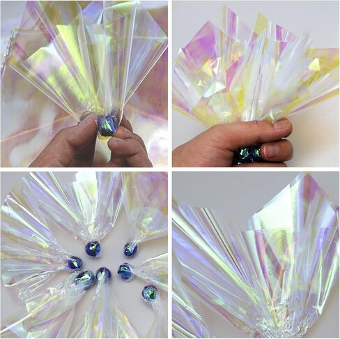 120 قطعة من أغلفة السيلوفان من AIKS، أوراق السيلوفان بألوان قوس قزح لتزيين الأعمال الفنية اليدوية والمزيد (7.5 × 7.5 بوصة) in Kuwait