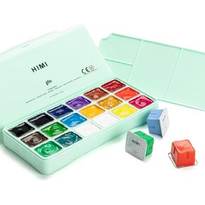 HIMI Gouache Paints Set, 18 Colors, 30g, jelly gouache paint set, Non Toxic Paint for Canvas and Paper, Art Supplies for Professionals, and More (Green Case