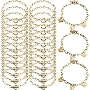 Hicarer 24 Pieces Bracelet Chains Bulk with OT Toggle Clasp Alloy Link Chains DIY Jewelry Making Bracelets for Women DIY Jewelry Crafts Supplies(Gold)