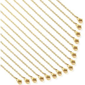 Loprome 32 Pcs 16 Inch Necklace Chains Gold Plated Stainless Steel Link Cable Chain Necklace with Lobster Clasps for DIY Jewelry Making, 2mm