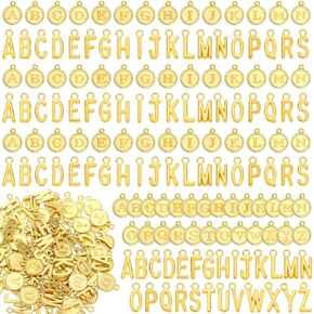 Yinkin 8 Sets/ 208 Pieces Mixed Alphabet Charms Round Letter Pendants A-Z Initial Letter Metal Charms for Jewelry Making and DIY Crafting