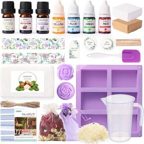 Aoibrloy Soap Kits Making for Adults Beginner with Instructions, Natural Soap Making Kit with 1.1 lbs. Shea Butter Soap Base, 3 Silicone Soap Mold, Dried Flowers, 4 Essential Oil, 4 Colors, 15 Labels in Kuwait
