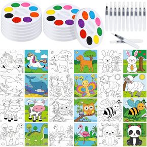 Lincia 36 Pcs Printed Canvas and Paint Art Set 12 Watercolor Paint Sets 12 Pre Drawn Outline Canvas 4 x 4 Inch with 12 Paint Brushes Washable Watercolor Paint for Kids Christmas Gift (Unicorn) in Kuwait