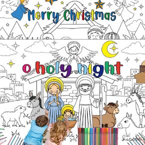 Zhanmai 2 Pcs 31.4 x 43.3 Inch Christmas Coloring Posters Jesus O Holy Night Giant Coloring Posters with 24 Color Pens Coloring Pages Xmas Huge Table Cover for Home Classroom Party Supplies Favor