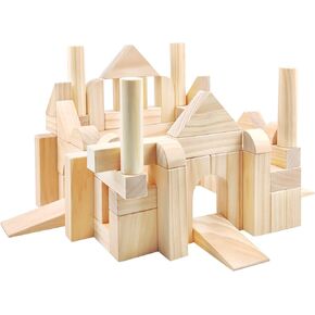 Onshine Large Wooden Blocks for Toddlers 1-3, 64 Pieces Big Wood Building Blocks Set with Wooden Storage Box, Large Toddler Blocks Building and Stacking Toys Construction Set