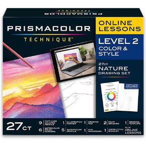 دروس الفن الرقمي بتقنية Prismacolor، مجموعة رسم الطبيعة، المستوى 3، تعلم الرسم باستخدام أقلام الرصاص الملونة، حافظة لفافة الفنان، رسم المناظر الطبيعية للشلال، هدايا الفنانين، حشوة للتخزين، 28 قطعة