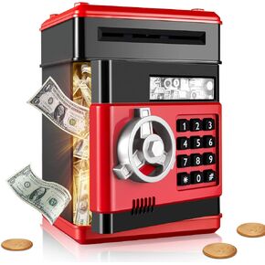 Kid Piggy Bank, Electronic Kids' Money Bank with Password Code Lock, Auto Scroll Paper, Coin Bank for Kids for Real Money, Gifts Toys for 3-12 Years Old Girls, Pink