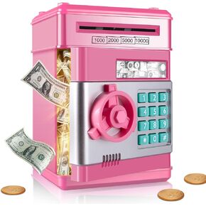 SHOMOTE Kids Piggy Bank، بنك أموال ورقي تلقائي التمرير، ماكينة صراف آلي إلكترونية بكلمة مرور آمنة، بنك عملة معدنية، ألعاب هدايا لعمر 3 4 5 6 7 8 9 10 سنوات للأولاد والبنات (أزرق)