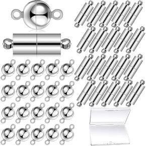 40 قطعة من المجوهرات، وصلات مشبك مغناطيسي دائري للعمود، وصلات سوار مغناطيسية، مشبك قفل مغناطيسي لصنع الاساور والقلائد (فضي) in Kuwait