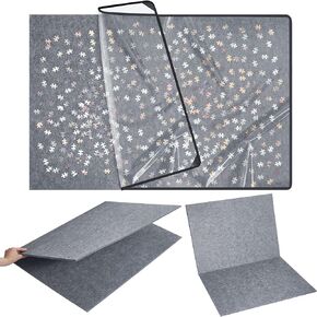 Sratte Jigsaw Puzzle Board with Dustproof Cover, Foldaway Felt Puzzle Board Portable Puzzle Mat, Foldable Puzzle Pad Puzzle Storage Board, Non Slip Surface (31.5 x 22.8 Inch)