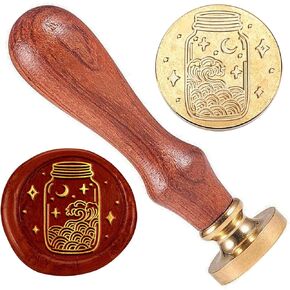 DELORIGIN Bottle Waves Wax Sealing Stamp, 1" Brass Wax Seal Stamp Head with Wooden Handle Vintage Flower Wax Stamp for Invitation Cards Gift Wrapping Envelopes Wine Package Decoration