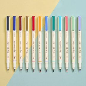 أقلام ألوان حبر مائية من WRITECH Arts Sign Brush Pen وفرشاة ذات طرف لباد و12 لونًا باستيلًا متنوعًا رائعة للحروف والمجلات والخط (طبيعي)