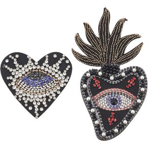 INFUNLY 4PCS Large Evil Eyes Embroidered Applique Patches Evil Eyes Heart Sequin Applique Patches Evil Eyes Hand Rhinestone Applique Patches Evil Eyes Sewing Repair Patches DIY Craft for Clothing