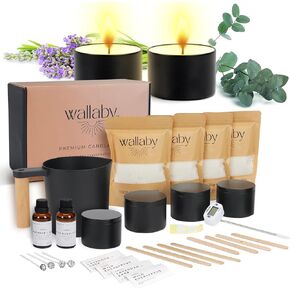 Wallaby Co. Luxury Modern Candle Making Kit with Premium 100% Natural Soy Wax and 4 Large 8oz Minimalist Black Tins, DIY Candle Making Kit and Gift for Adults and Beginners in Saudi Arabia