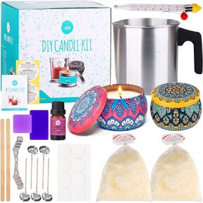 طقم صنع الشموع للبالغين - 22 قطعة، جميعها تتضمن علبتين لشمعة مزخرفين، وشمع صويا وصبغات، و1 زيوت عطرية، و5 فتيل قطنية، ووعاء إذابة، وحامل فتيل، وصباغتين اللونيتين - فن وحرف يدوية in Kuwait