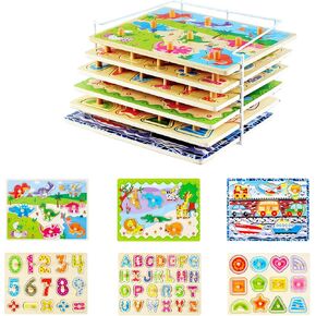 Wooden Puzzles for Toddlers 1-3 Toddler Puzzles Ages 2-4 with Puzzle Storage Baby Puzzles 12-18 Months Wooden Puzzles for Kids Ages 3-5 with Rack Educational Toys for 2 Year Old Toys for 1 Year Old