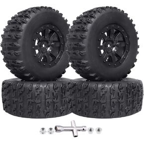 Pre-Glued 1/10 RC Short Course Truck Tires and Wheels 12mm Hex with Foam Inserts for Traxxas Slash 4X4 2WD Redcat Blackout Losi Tenacity HPI VKAR HSP LRP 4PCS (Style A)