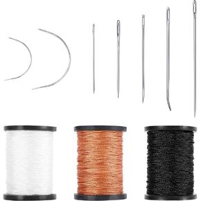 Upholstery Sewing Thread Kit,3 Rolls Upholstery Thread Heavy Duty Nylon Thread with 7 Pcs Leather Needles for Hand Sewing for Upholstery Leather Canvas Bags Sofa Furniture(3 Colors)