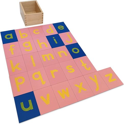 Montessori Sandpaper Letters | Lowercase | PP Wood Tiles | Vowel Consonant Color Coded | includes Storage Box in Kuwait