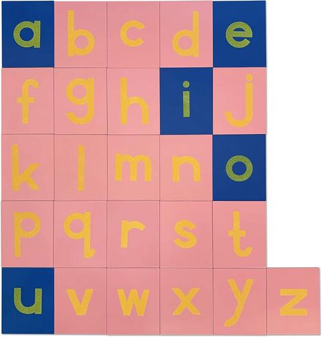 Montessori Sandpaper Letters | Lowercase | PP Wood Tiles | Vowel Consonant Color Coded | includes Storage Box in Kuwait