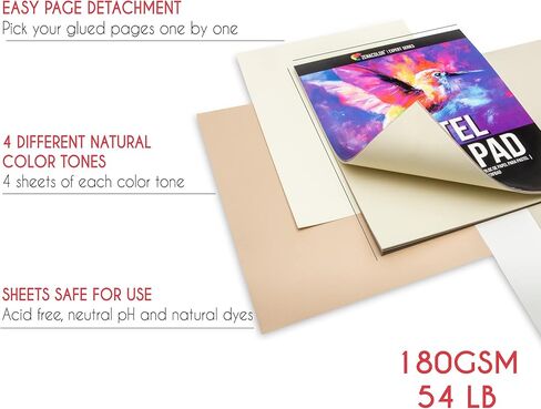 مجموعة ورق باستيل زيتي من 32 صفحة - 4 درجات من الورق السميك ذو اللون الطبيعي - 2 × 16 صفحة باستيل كراسة رسم - 9 × 12 انش - 70 باوند (180 غرام لكل متر مربع) - لوازم الرسم والرسم والفن زدناكولور in Kuwait