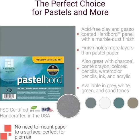 Ampersand Art Supply Pastel Painting Panel: Museum Series Pastelbord, Grey, 1/8 Inch Flat Profile, 14x18 in Saudi Arabia