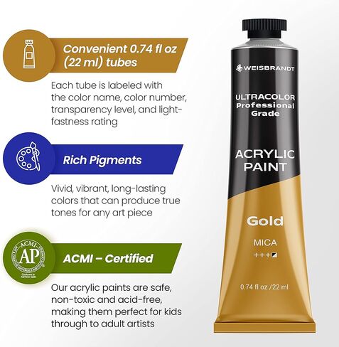 مجموعة طلاء الأكريليك للفنون والحرف اليدوية من WEISBRANDT - 28 صبغة عالية الجودة، لمسة نهائية غير لامعة، زجاجات 0.4 أونصة/12 مل، تعتمد على الماء - لوازم فنية، DIY، جسم إمباستو غني، لجميع الأسطح المسامية in Kuwait