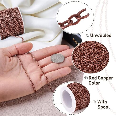 Pandahall 10 متر/10 ياردة سلاسل كابل الحديد الصليب الأحمر النحاس اللون تويست الصليب قلادة العثور على سلاسل الحجم: السلاسل: حوالي 4 مم طول 2.7 مم عرض 0.7 مم سمك in Kuwait
