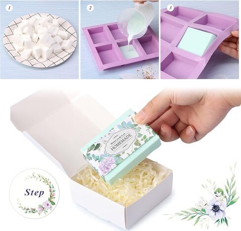 Aoibrloy Soap Kits Making for Adults Beginner with Instructions, Natural Soap Making Kit with 1.1 lbs. Shea Butter Soap Base, 3 Silicone Soap Mold, Dried Flowers, 4 Essential Oil, 4 Colors, 15 Labels in Kuwait