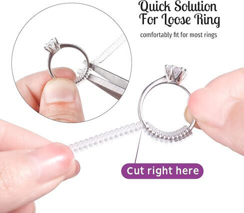 أداة ضبط حجم الخاتم للخواتم الفضفاضة - 24 عبوة من 4 أحجام لمقاس مجوهرات غير مرئي لعرض مختلف للسوار، مغزل لصنع واقي المجوهرات، فاصل، مقاس، مجرب - مجموعة تضييق السيليكون الحلزوني in Kuwait