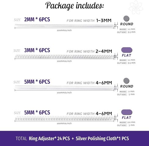 أداة ضبط حجم الخاتم للخواتم الفضفاضة - 24 عبوة من 4 أحجام لمقاس مجوهرات غير مرئي لعرض مختلف للسوار، مغزل لصنع واقي المجوهرات، فاصل، مقاس، مجرب - مجموعة تضييق السيليكون الحلزوني in Kuwait