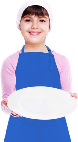مجموعة مريلة للأطفال وقبعة الشيف من CRJHNS، مريلة أطفال قطنية قابلة للتعديل مع جيب كبير، مريلة مطبخ زرقاء للفتيات والأولاد للطبخ والخبز in Kuwait