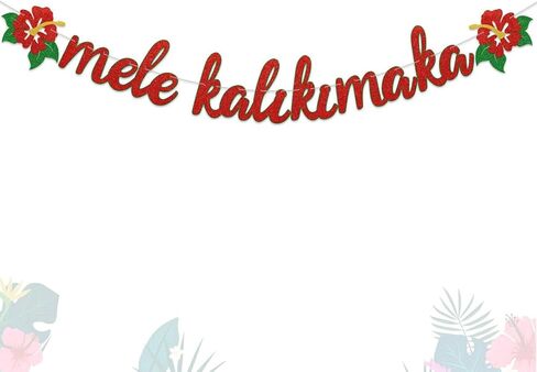 لافتة عيد الميلاد ميلي كاليكيماكا لامعة مع زهور الكركديه لهواواي عيد الميلاد الشتاء عطلة الزينة لوازم حفلات معلقة وجاهزة للتعليق in Kuwait