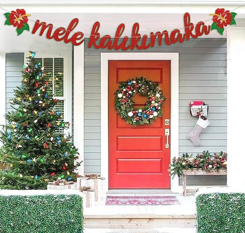 لافتة عيد الميلاد ميلي كاليكيماكا لامعة مع زهور الكركديه لهواواي عيد الميلاد الشتاء عطلة الزينة لوازم حفلات معلقة وجاهزة للتعليق in Kuwait